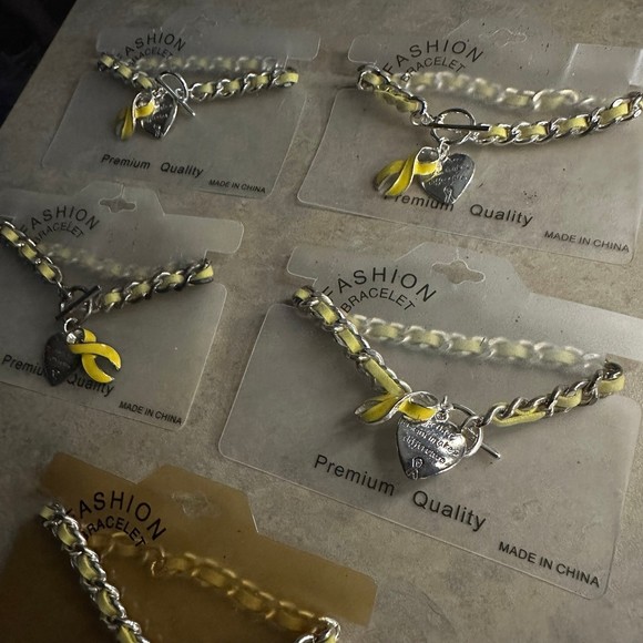 Sarcoma & Bone Cancer Awareness: Five Yellow Ribbon Charm Bracelets - Picture 2 of 7
